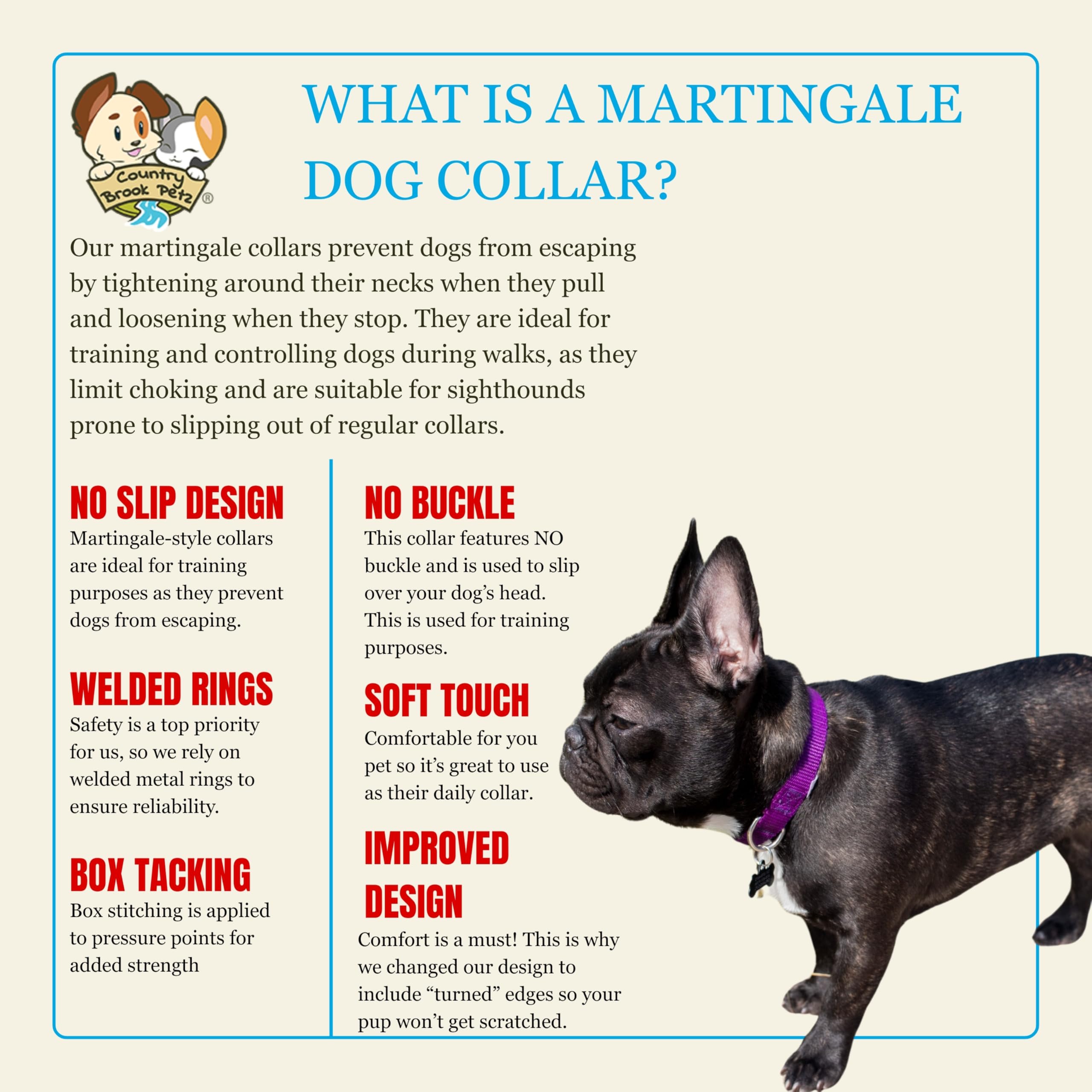 Country Brook Petz USA-made collar highlights quality craftsmanship.