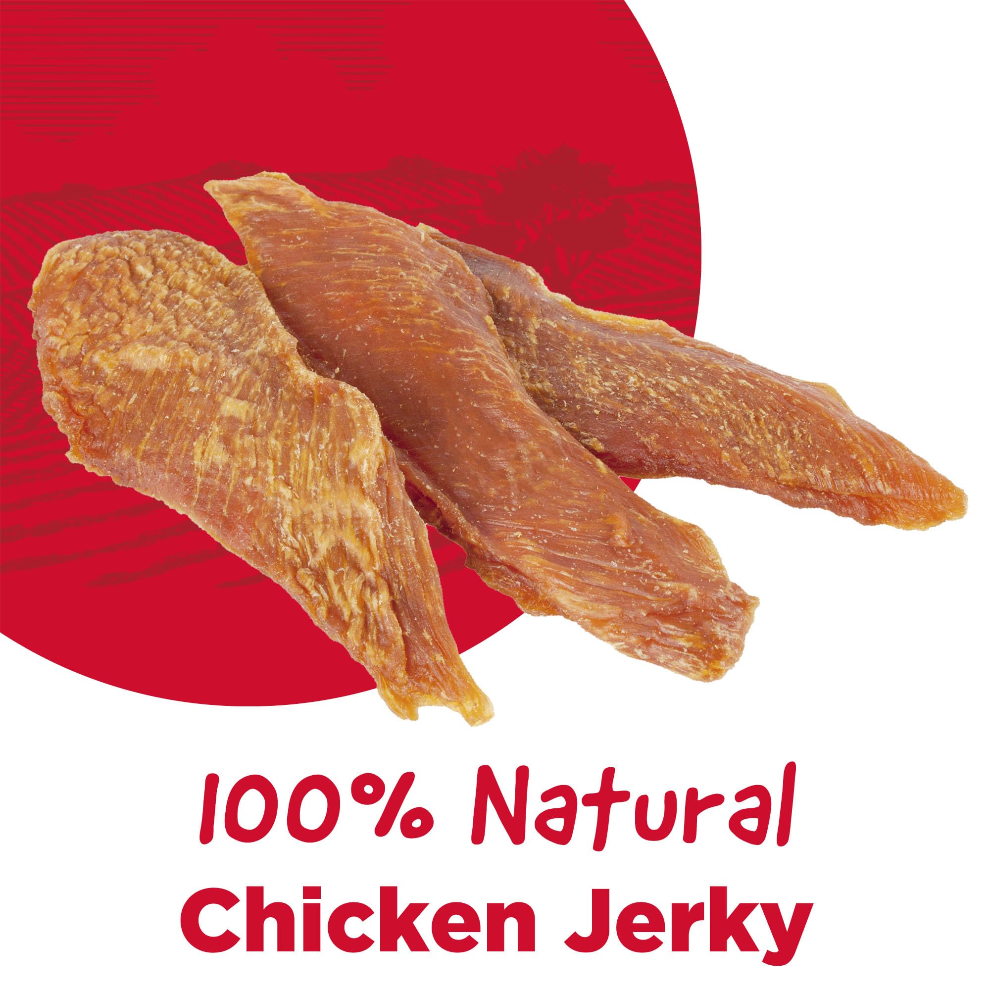 Country Kitchen Chicken Jerky Tenders closeup of real chicken slices and texture.