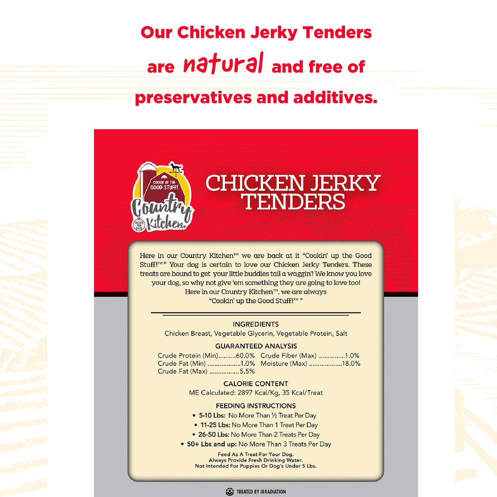 Country Kitchen Chicken Jerky Tenders bite-sized pieces with soft texture for dogs.