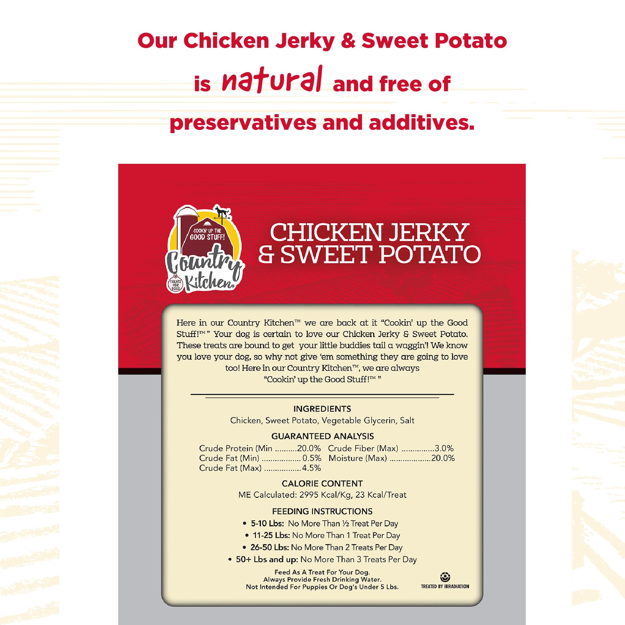 Country Kitchen Chicken & Sweet Potato Jerky Tenders ingredient view showcasing real meat and wholesome components