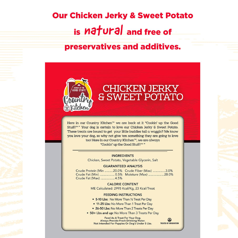 Country Kitchen Chicken & Sweet Potato Jerky Tenders ingredient view showcasing real meat and wholesome components