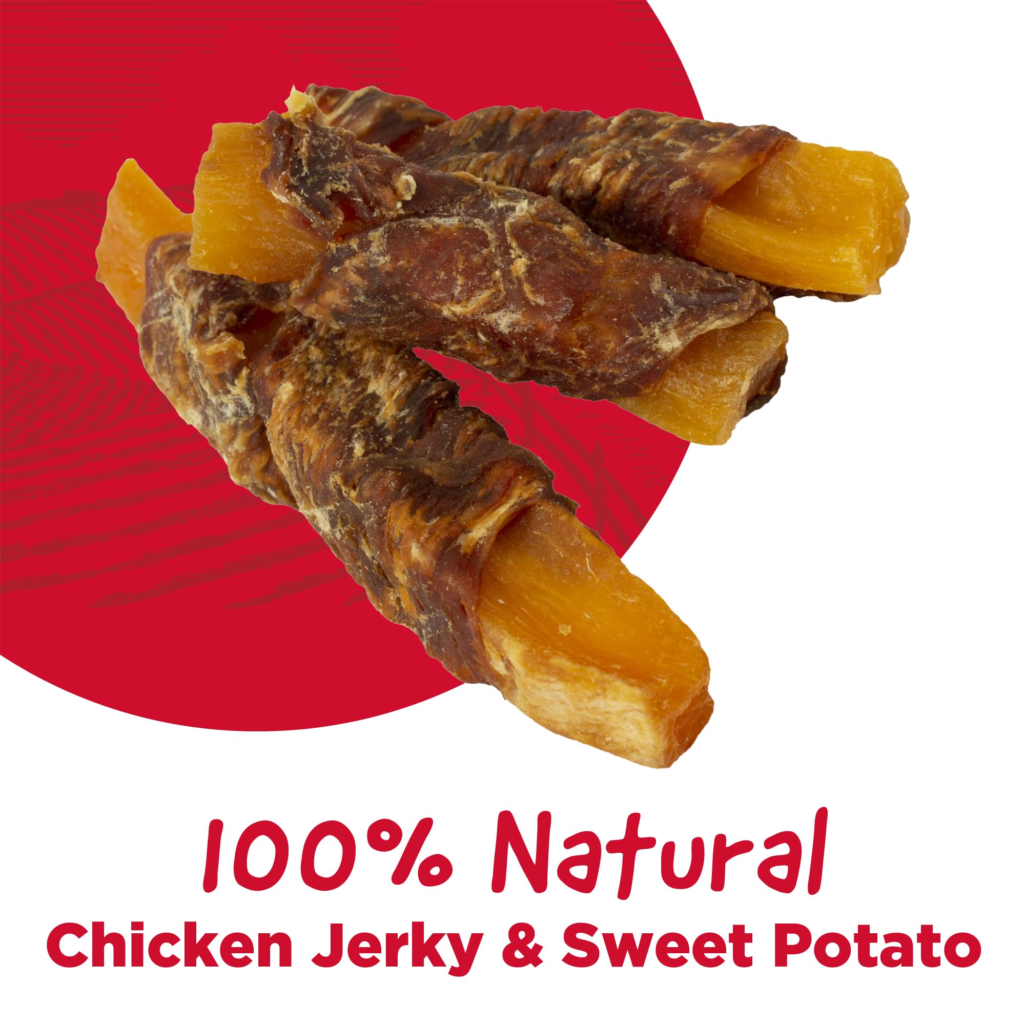 Country Kitchen Chicken & Sweet Potato Jerky Tenders closeup of real chicken pieces and chewy texture