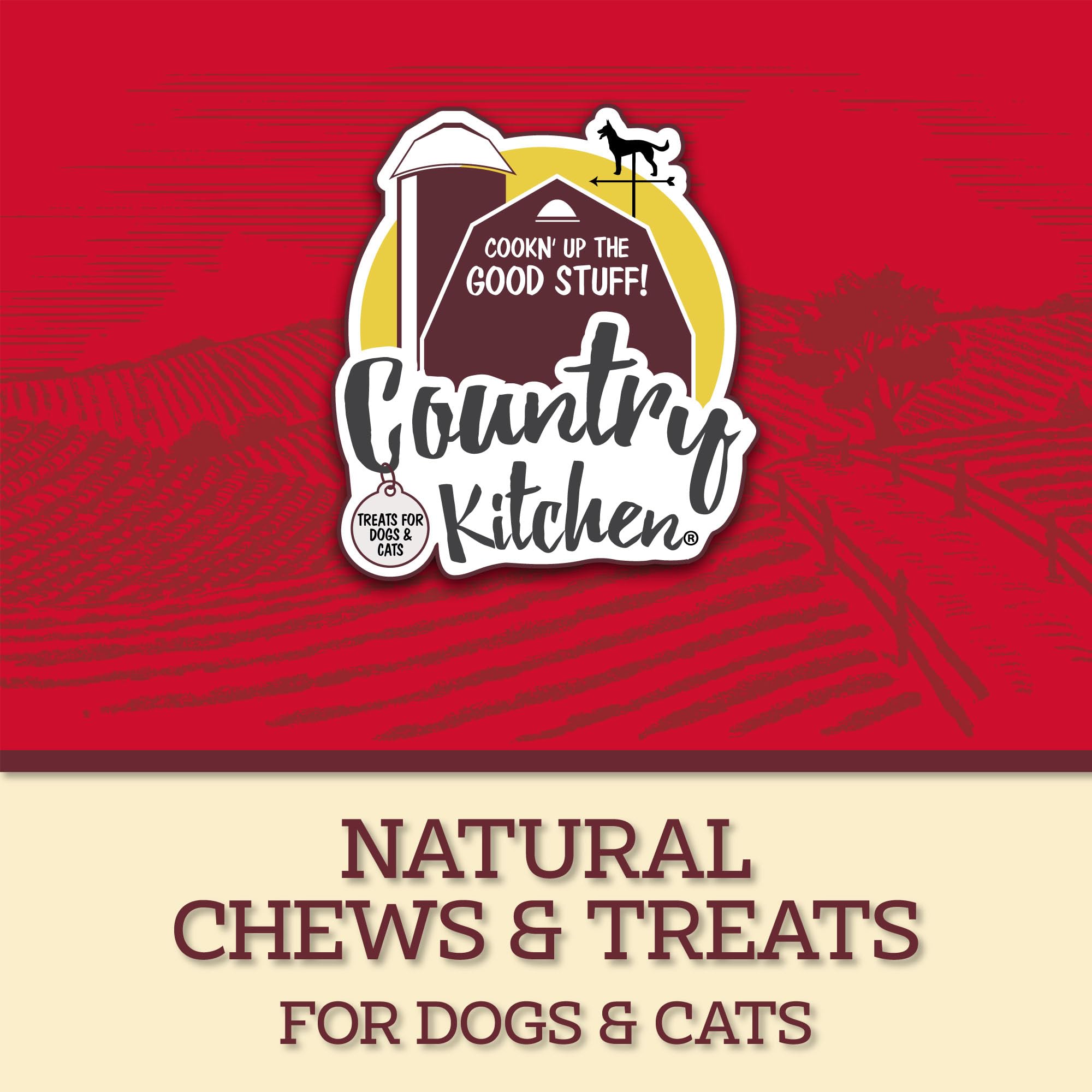 Dog enjoying a Country Kitchen Duck Jerky Tender during playtime