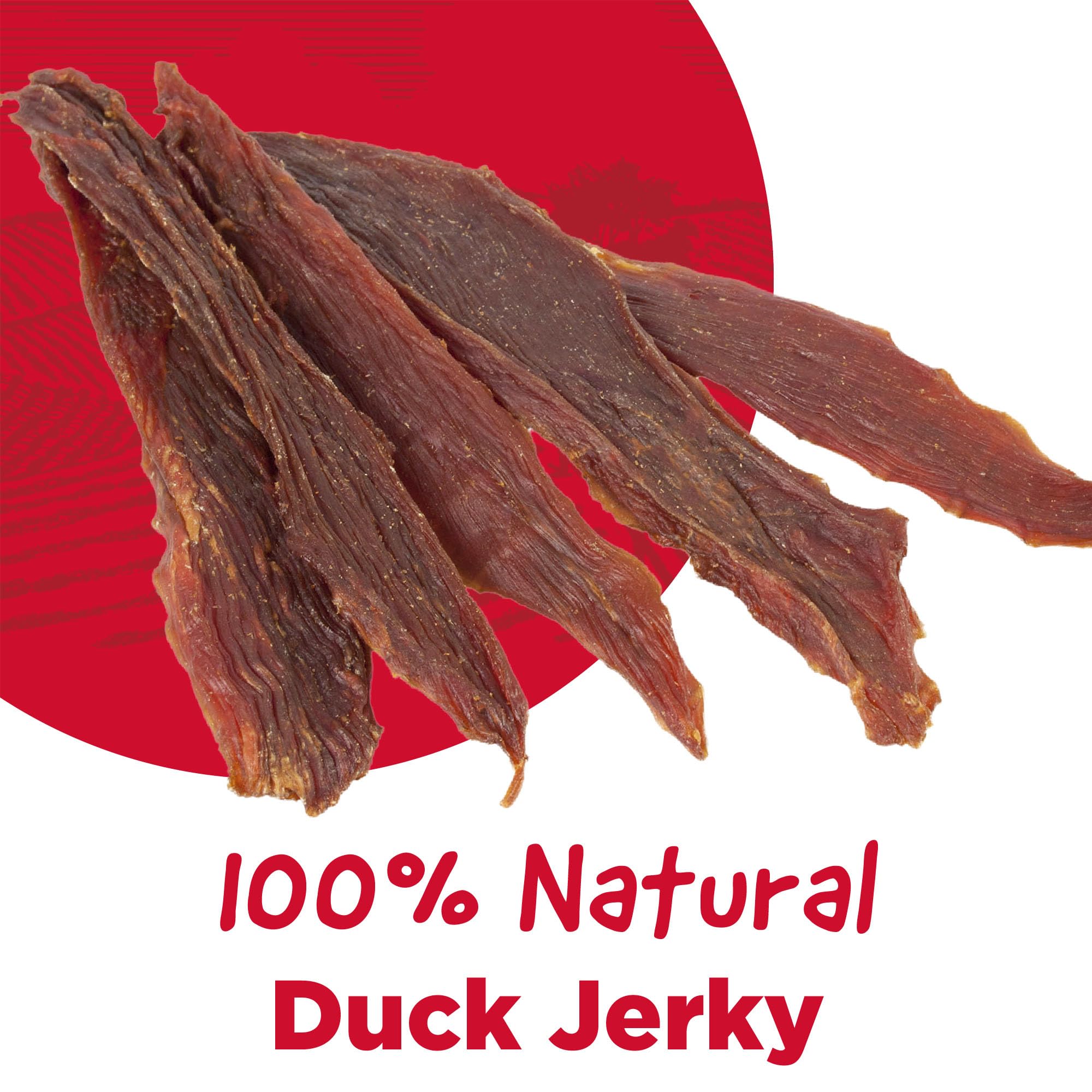 Country Kitchen Duck Jerky Tender raw chunks on display for active dogs