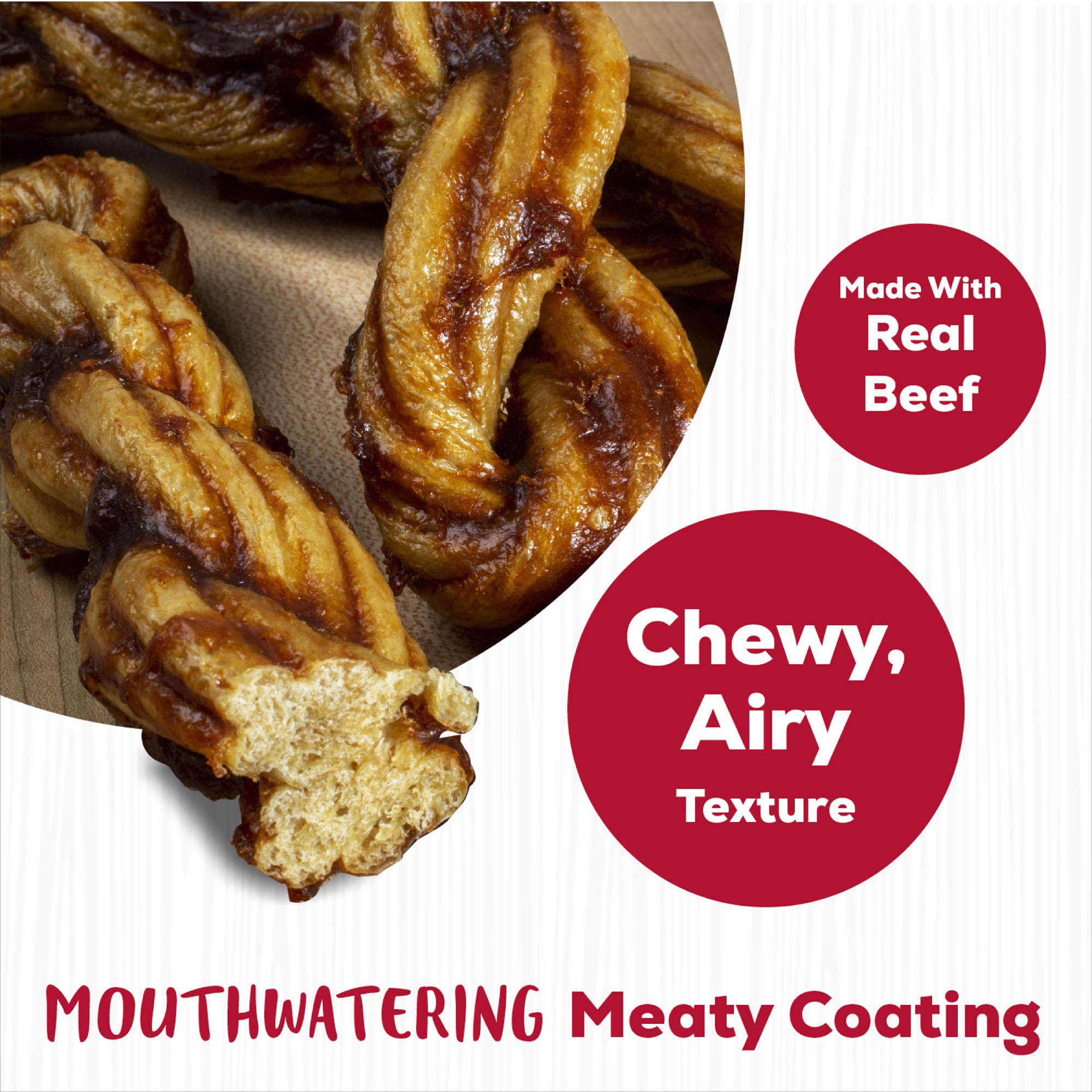 Country Kitchen rawhide-free beef twists on counter highlighting chewy texture