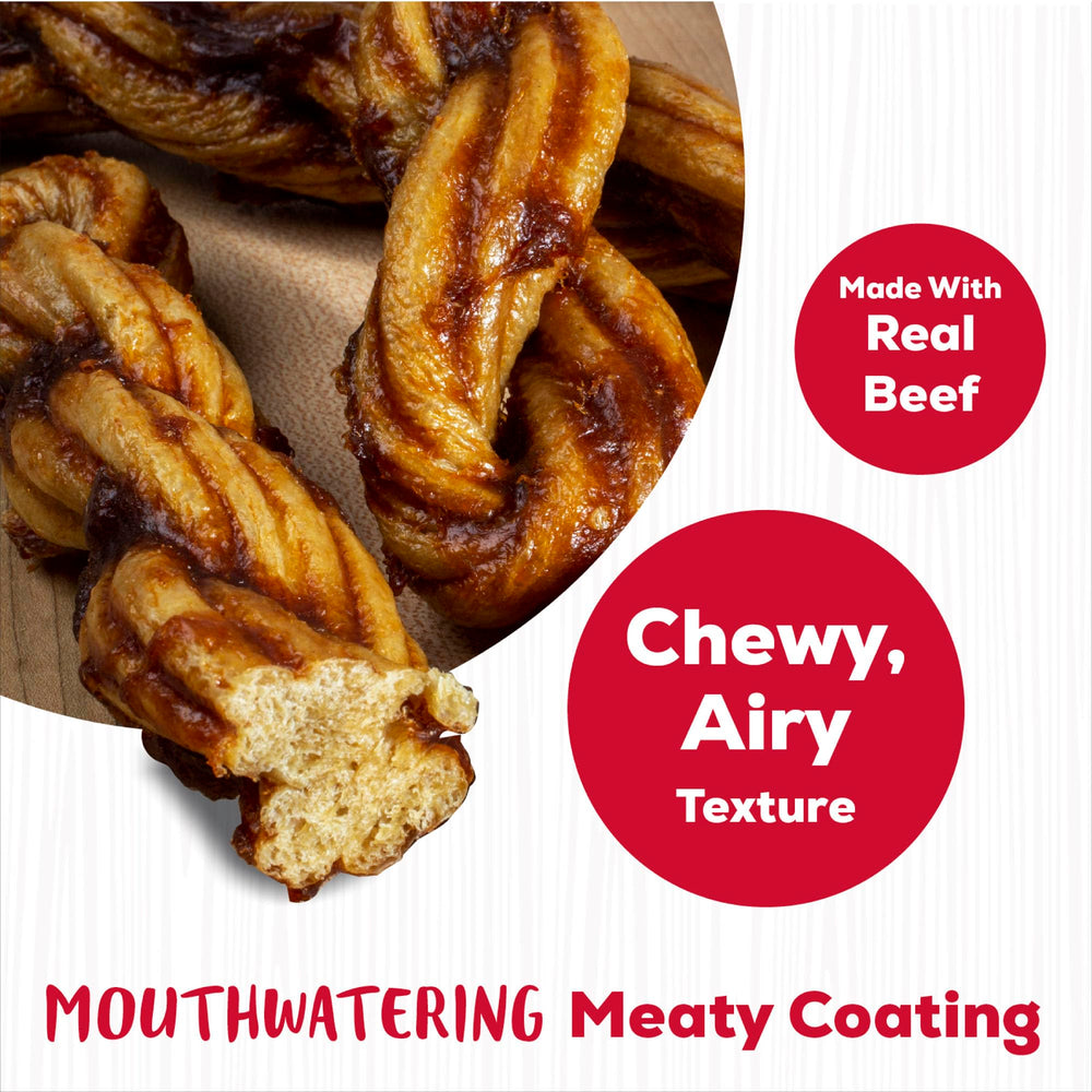 Country Kitchen rawhide-free beef twists on counter highlighting chewy texture