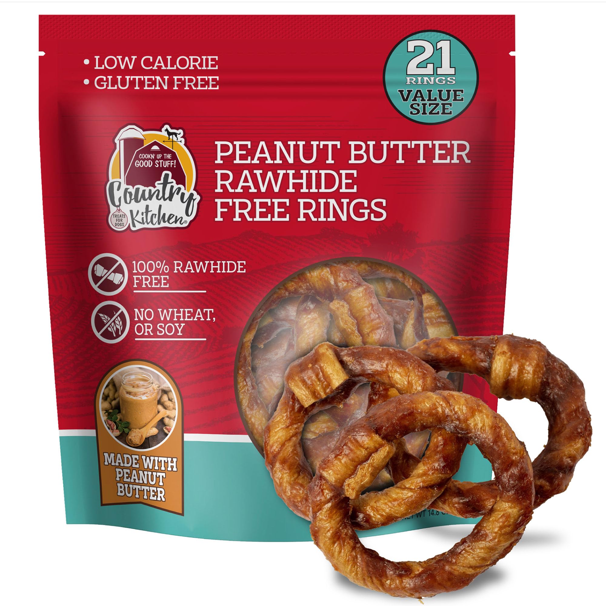 Country Kitchen rawhide-free ring dog chews with peanut butter for easy digestion