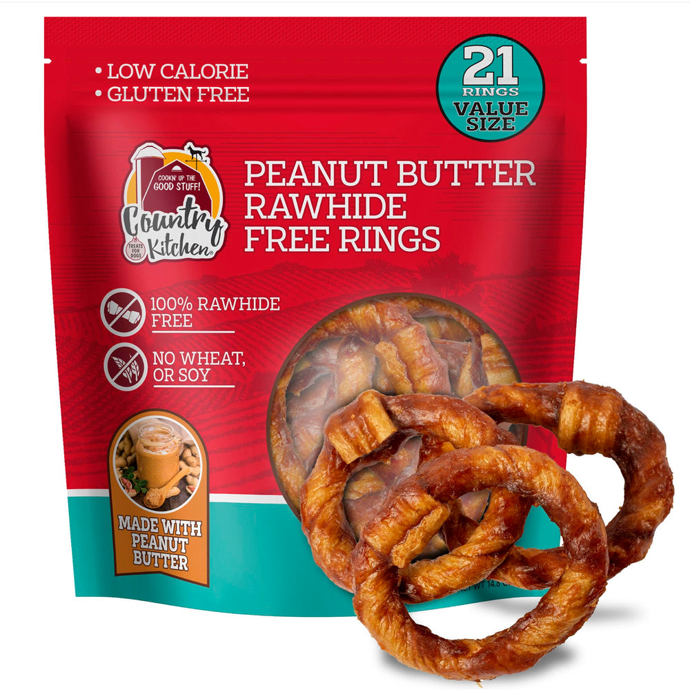Country Kitchen rawhide-free ring dog chews with peanut butter for easy digestion