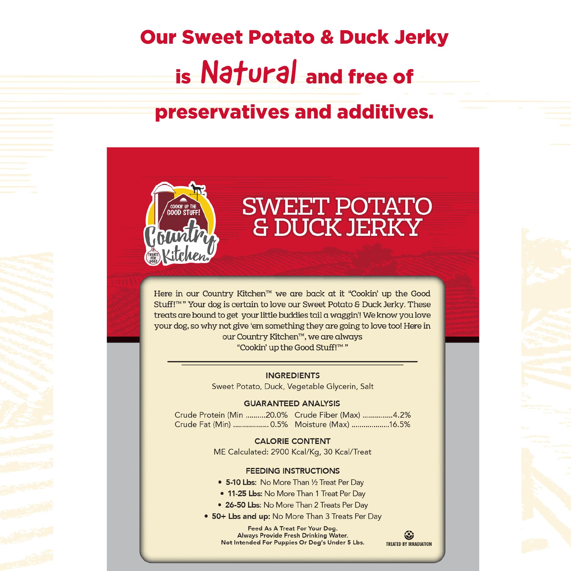 Country Kitchen feeding tips graphic; easy-to-serve jerky chunks.
