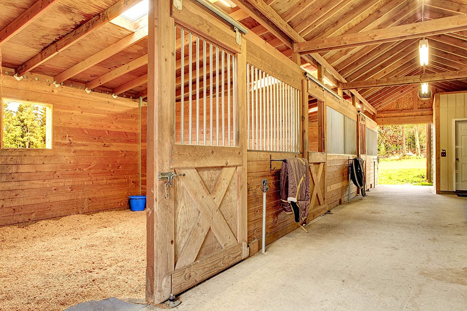 Stable scene with fewer flies around horses.