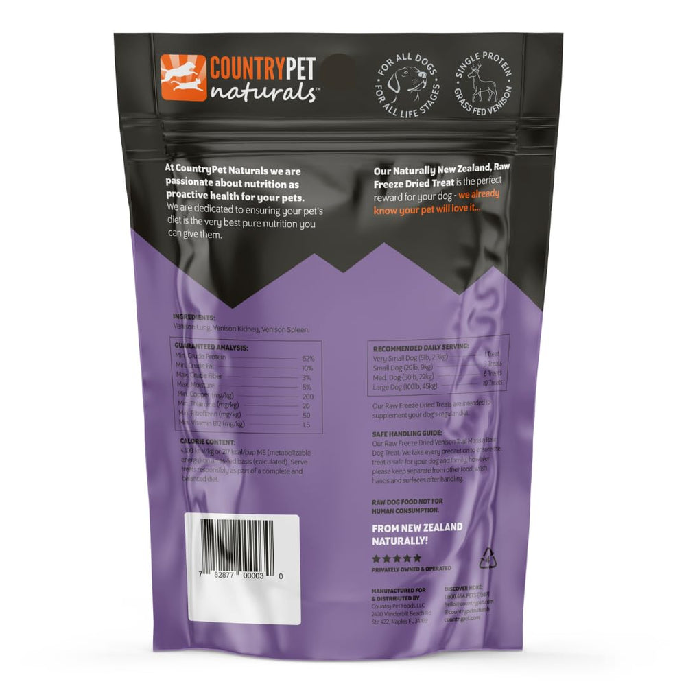 CountryPet Naturals venison lung-spleen-kidney closeup, single-ingredient protein for sensitive stomachs