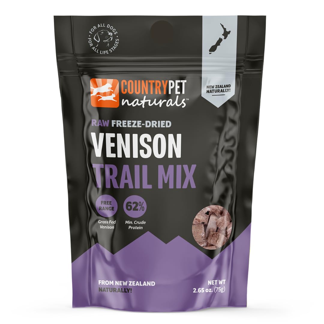 CountryPet Naturals venison treat pack front, high-protein grain-free snack option