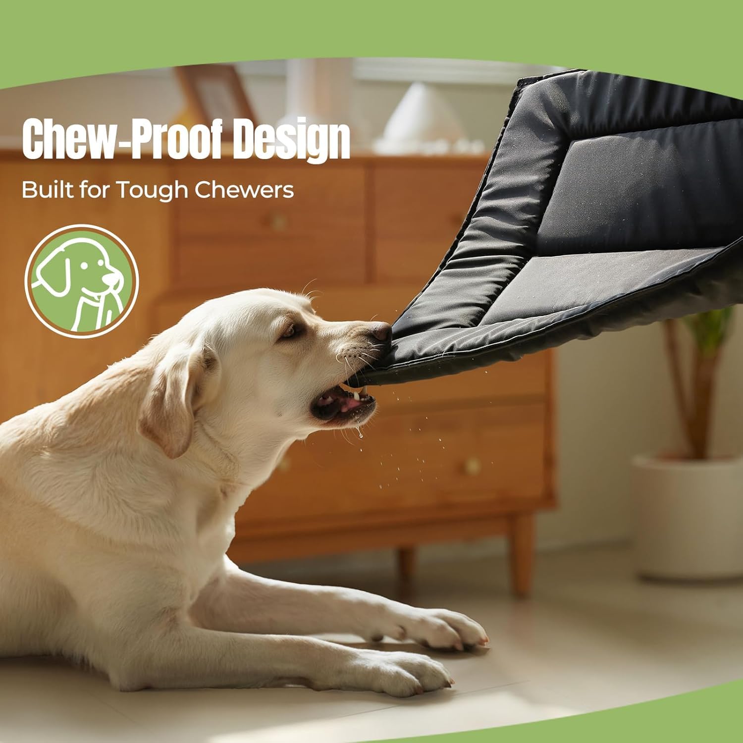 Couzssyhi chew proof bed in crate demonstrates secure fit