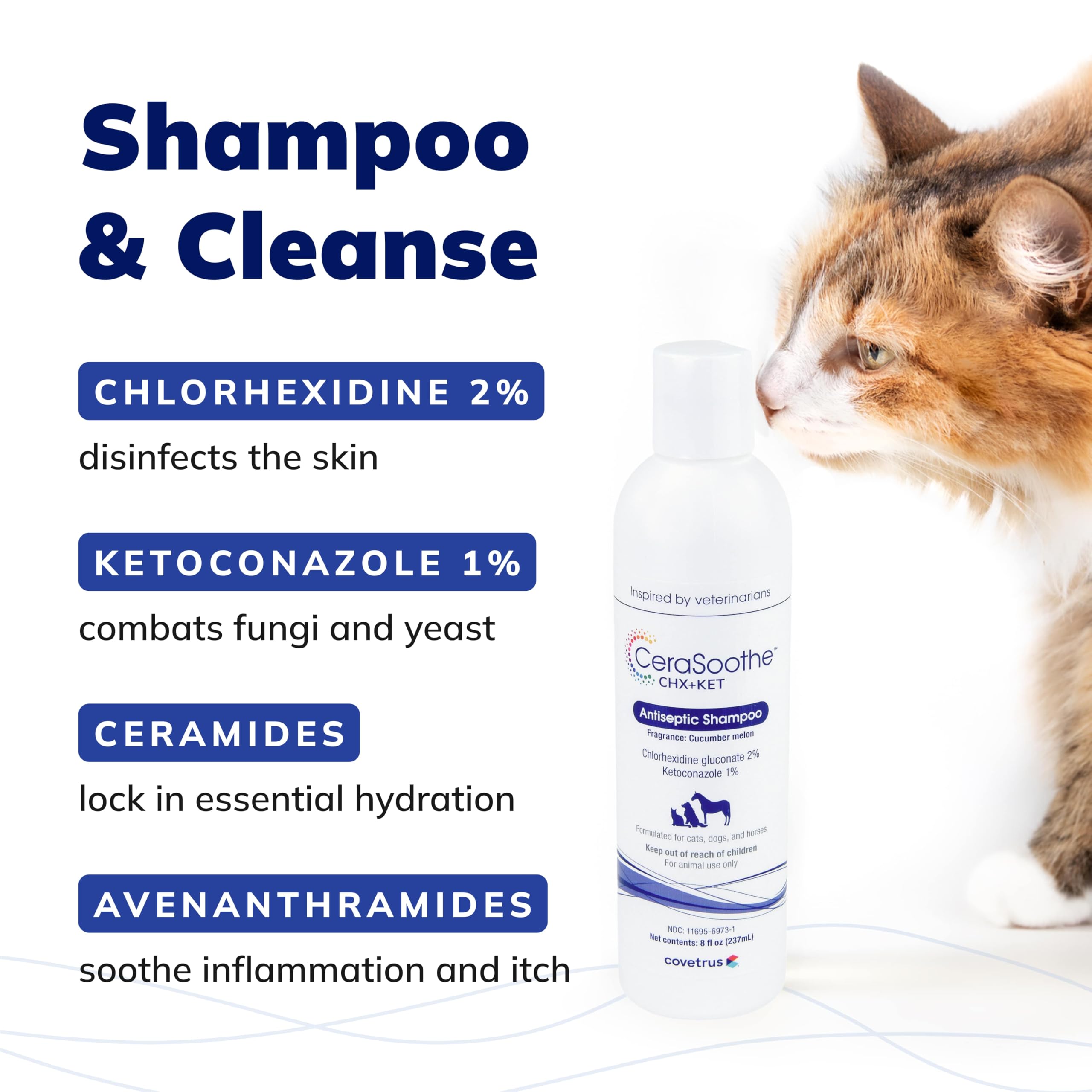 Covetrus CeraSoothe animal-use context shows dogs, cats, horses benefit