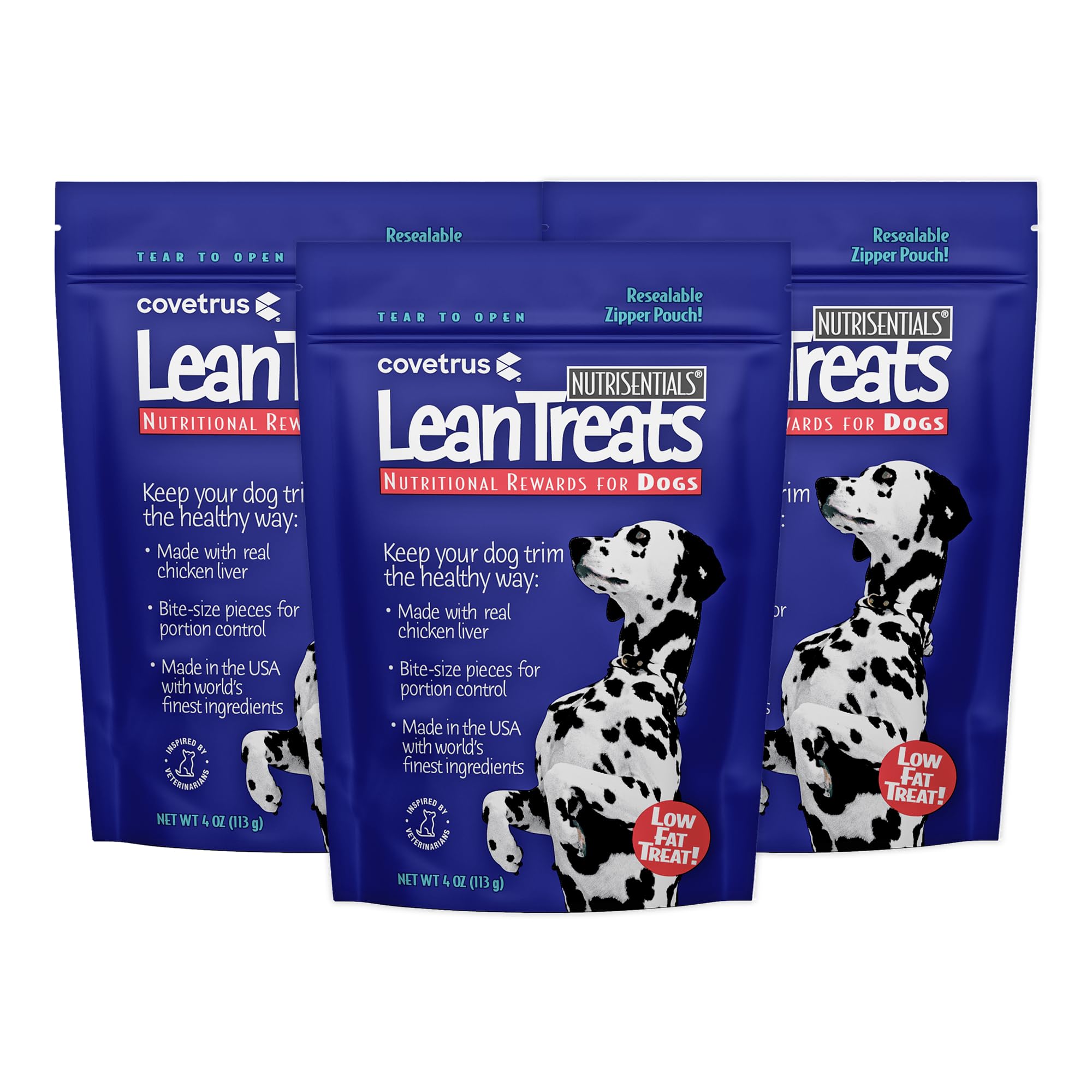 Dog enjoying Covetrus Nutrisential Lean Treats as a low-fat reward.