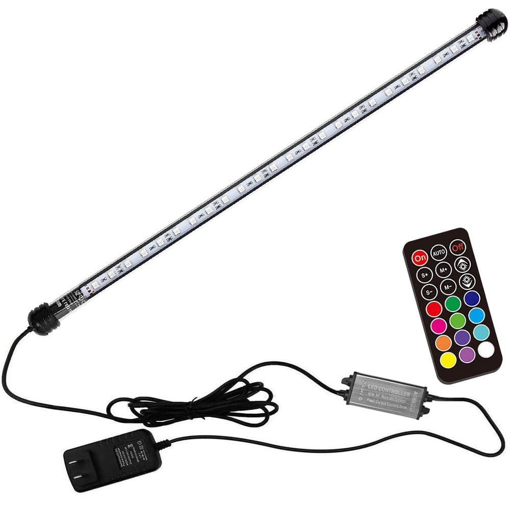 COVOART 23-inch LED aquarium light front view showing vivid RGB colors for your tank