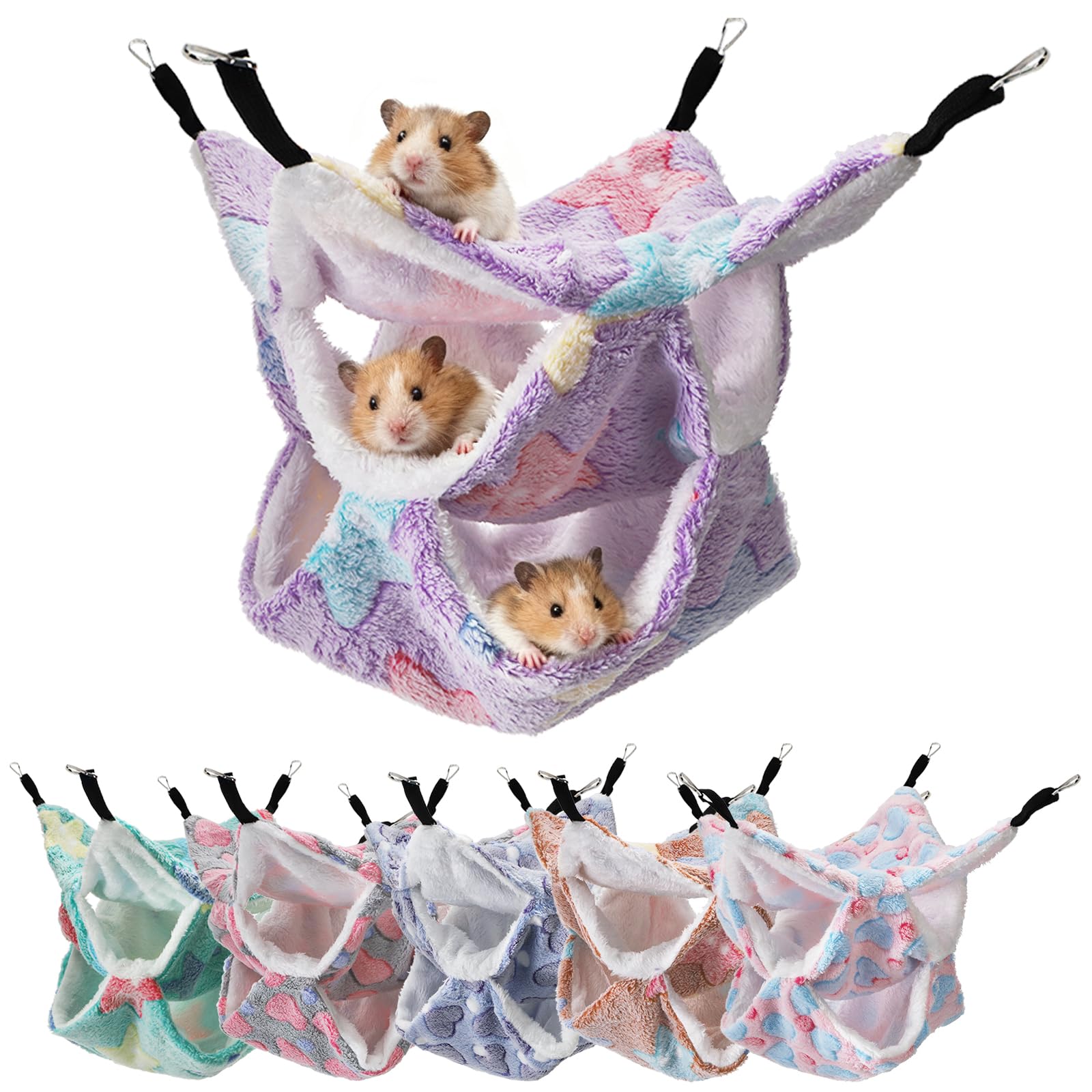 Covzoe 6 piece rat hammocks pack shown in a cage for cozy resting.