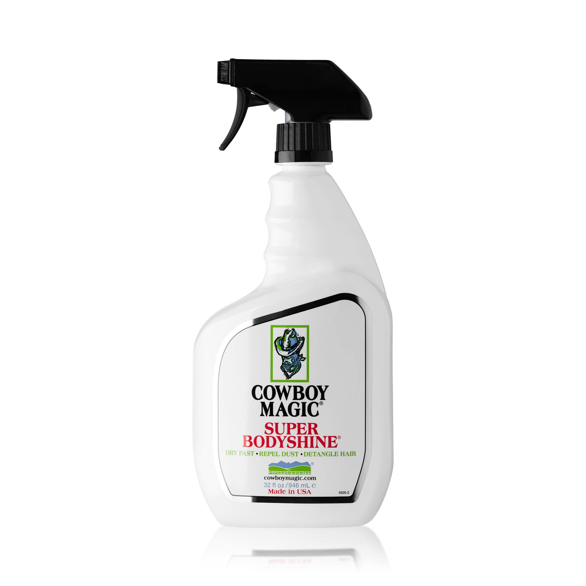Cowboy Magic Super Bodyshine fast-dry coat shine for a show-ready look.