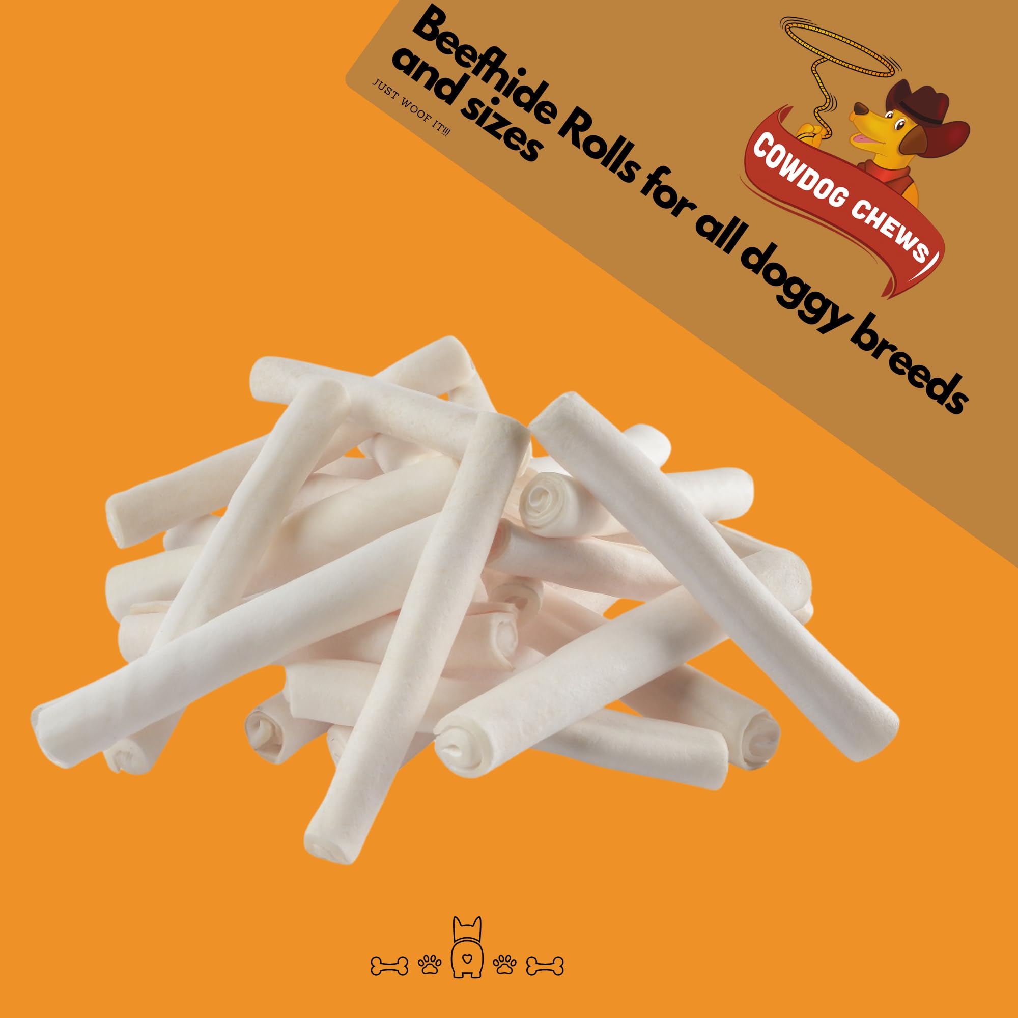 Cowdog Chews Beefhide Roll dog chewing demonstrates a long-lasting, satisfying chew.