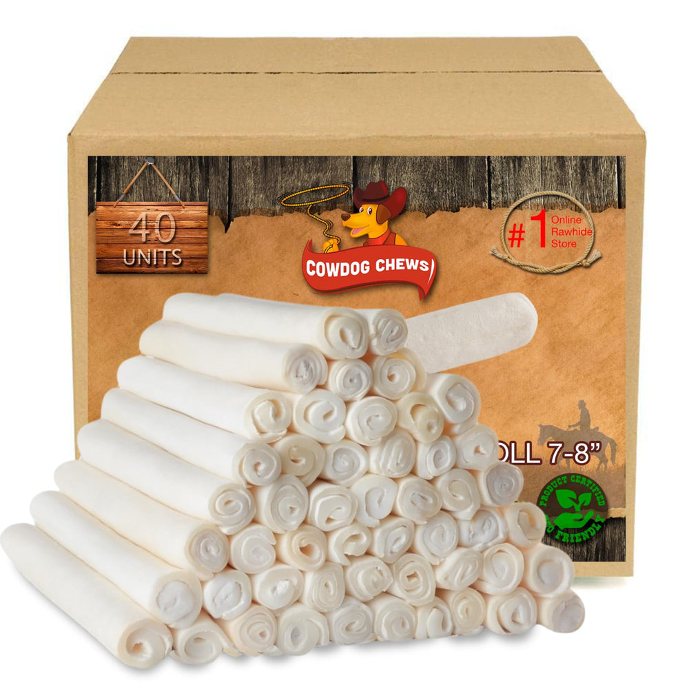 Cowdog Chews Beefhide Roll 7-8 in front view, great for aggressive chewers