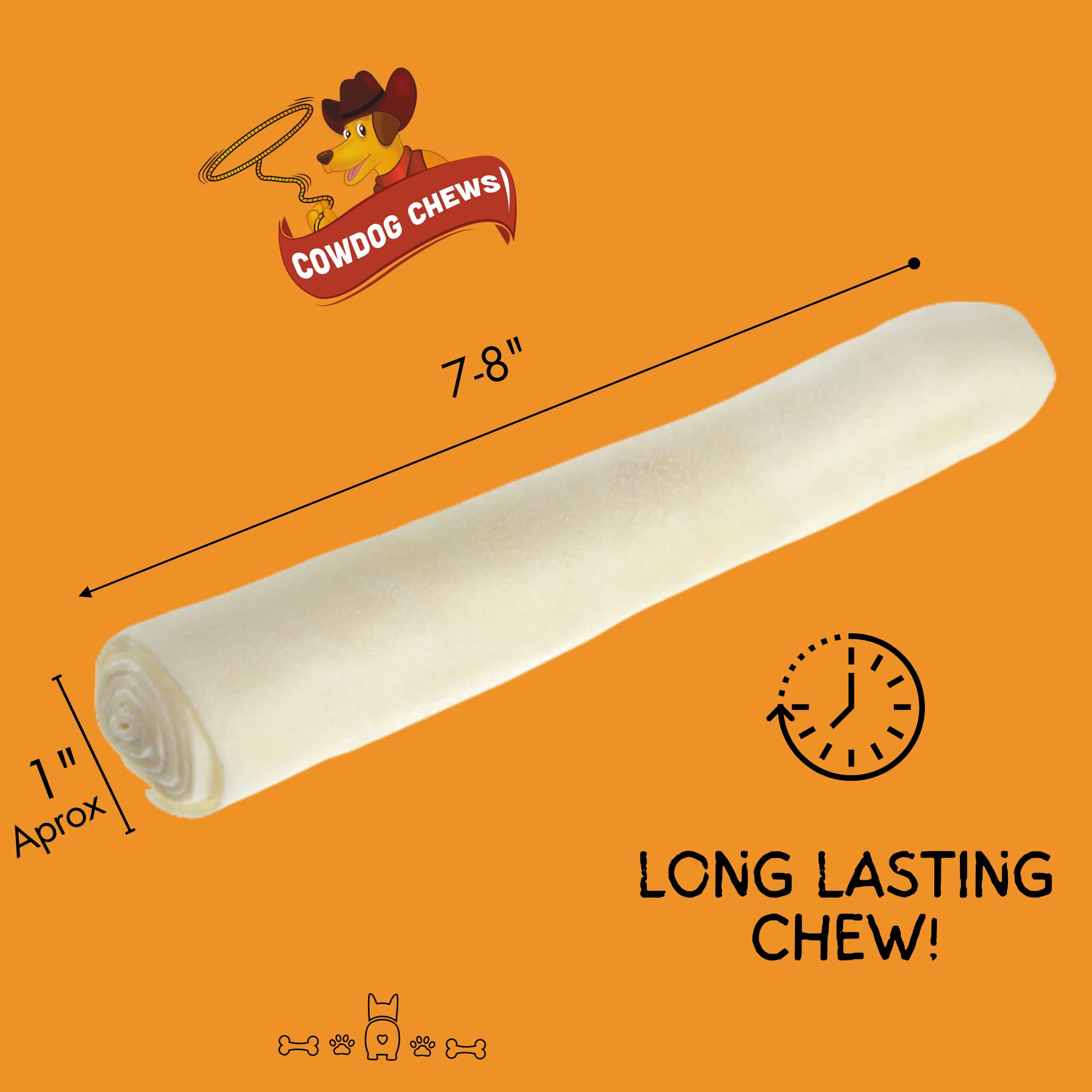 Cowdog Chews Beefhide Roll 7-8 in side closeup, beef flavor for rewarding chew
