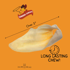 Close-up of Cowdog Chews cow ear texture for a natural chewing experience.