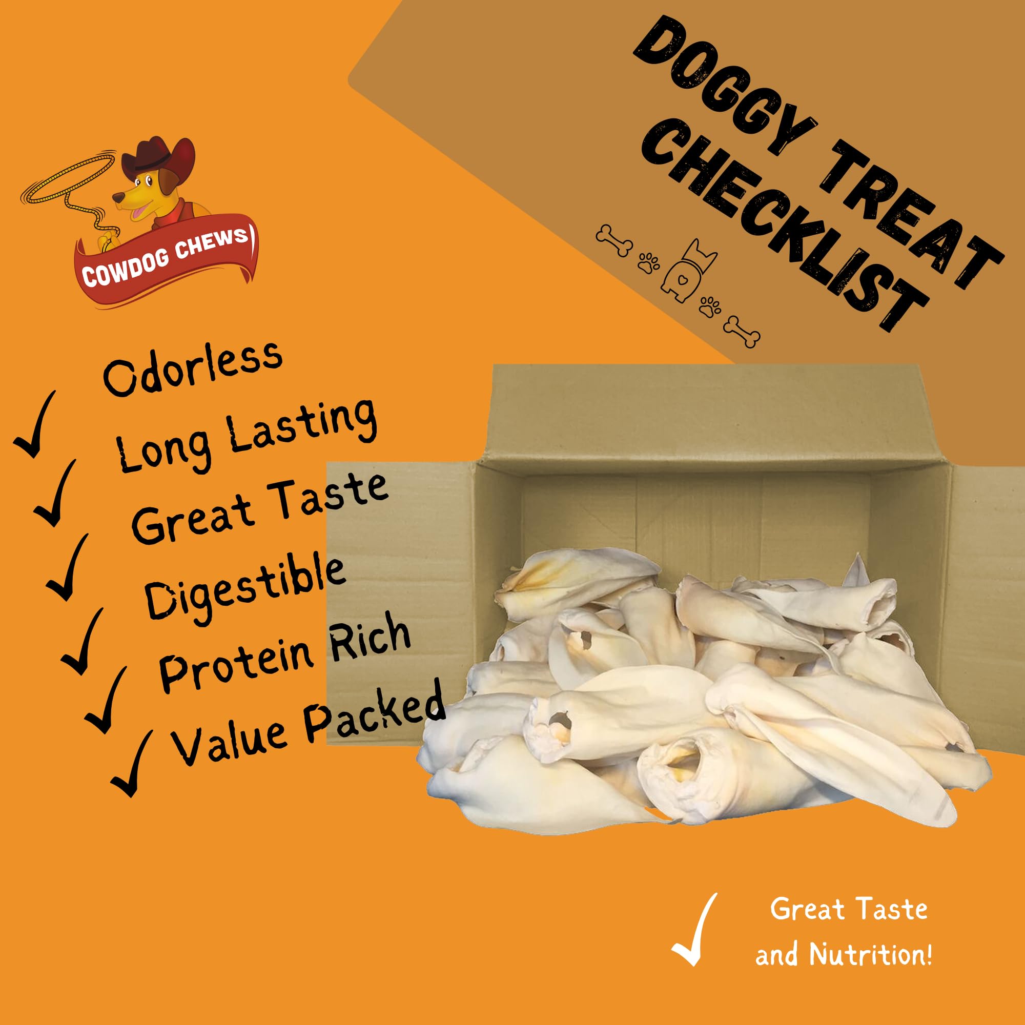Dog enjoying a long-lasting Cowdog Chews chew to relieve boredom.