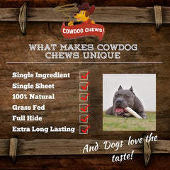 Pasture-raised cattle origin badge appears on Cowdog Chews packaging.