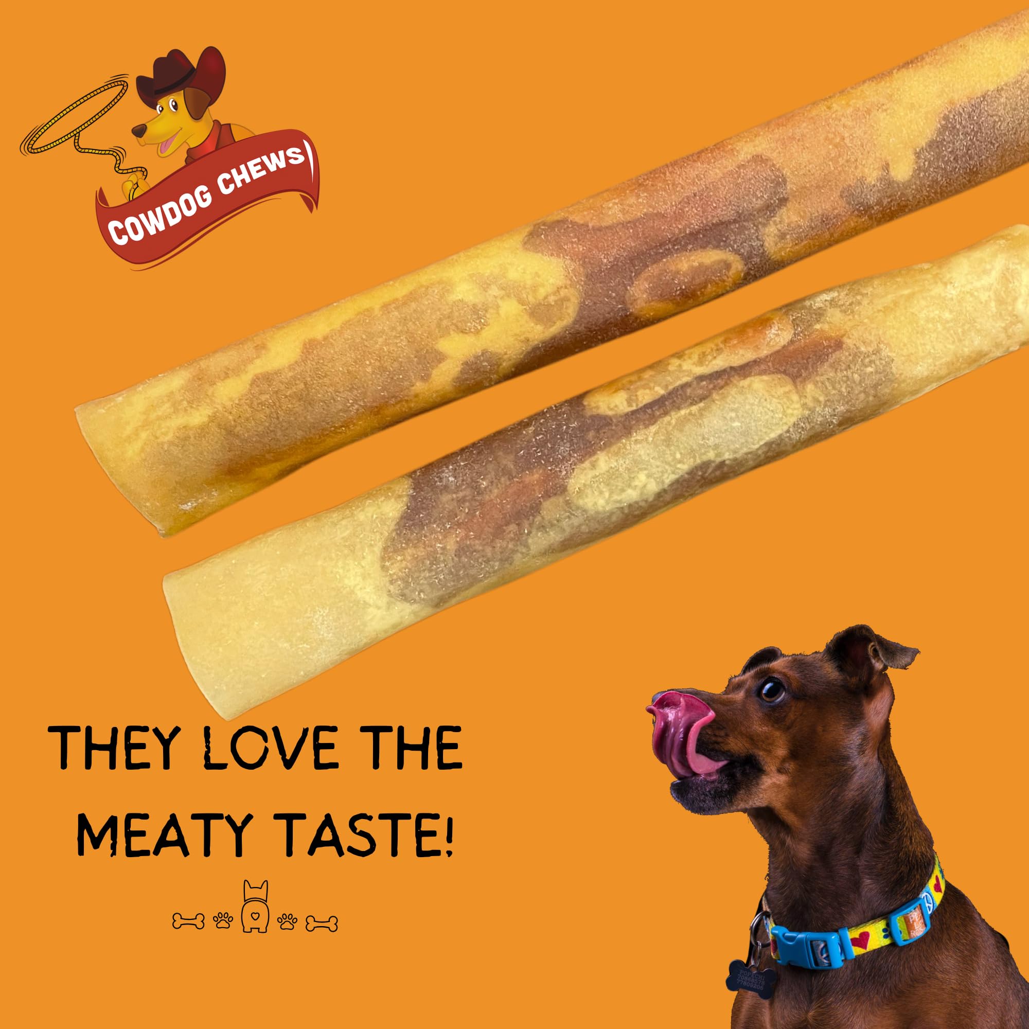 Inner label highlights natural ingredients and beef-based filling in Cowdog Chews rolls.