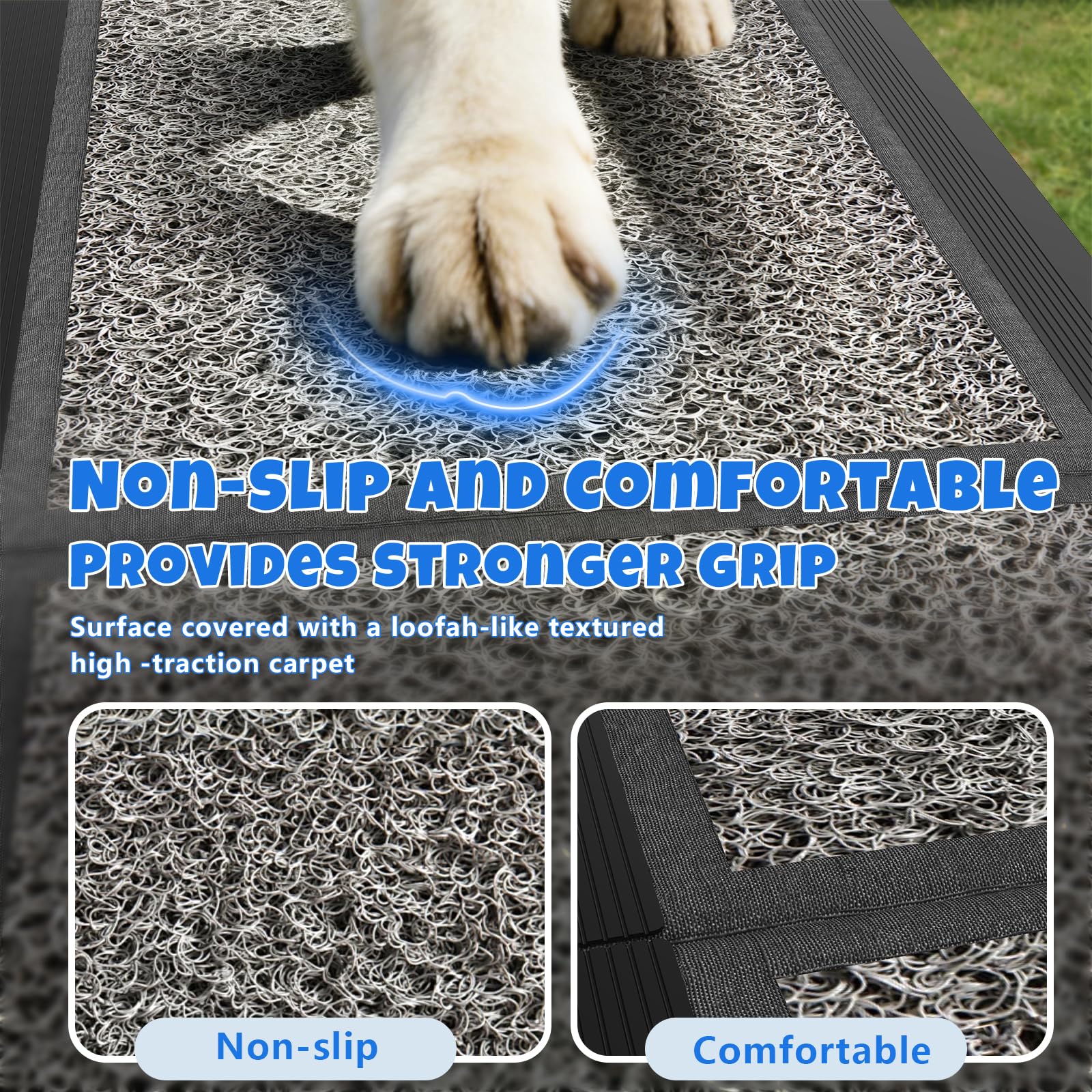 COZEER dog ramp non-slip rug surface provides secure footing