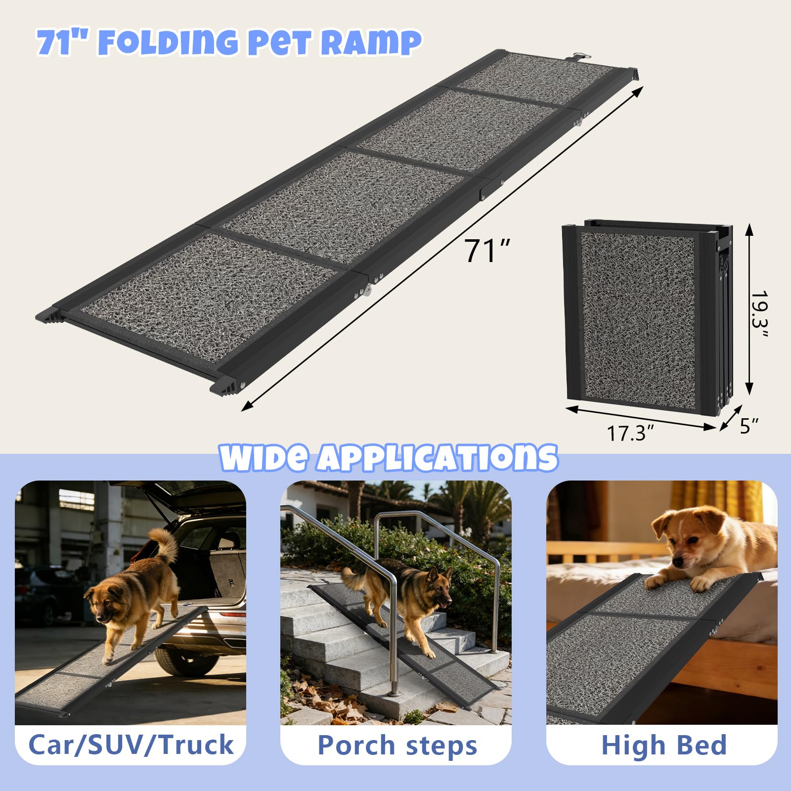 COZEER ramp shows non-slip rug surface for secure paw grip