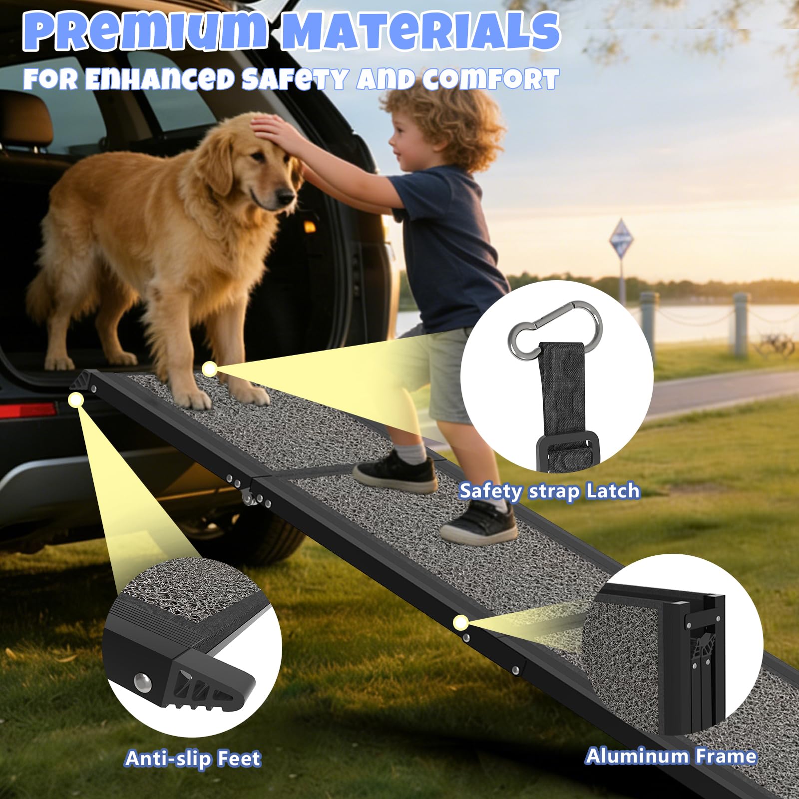 COZEER portable dog ramp ideal for travel in SUV or truck