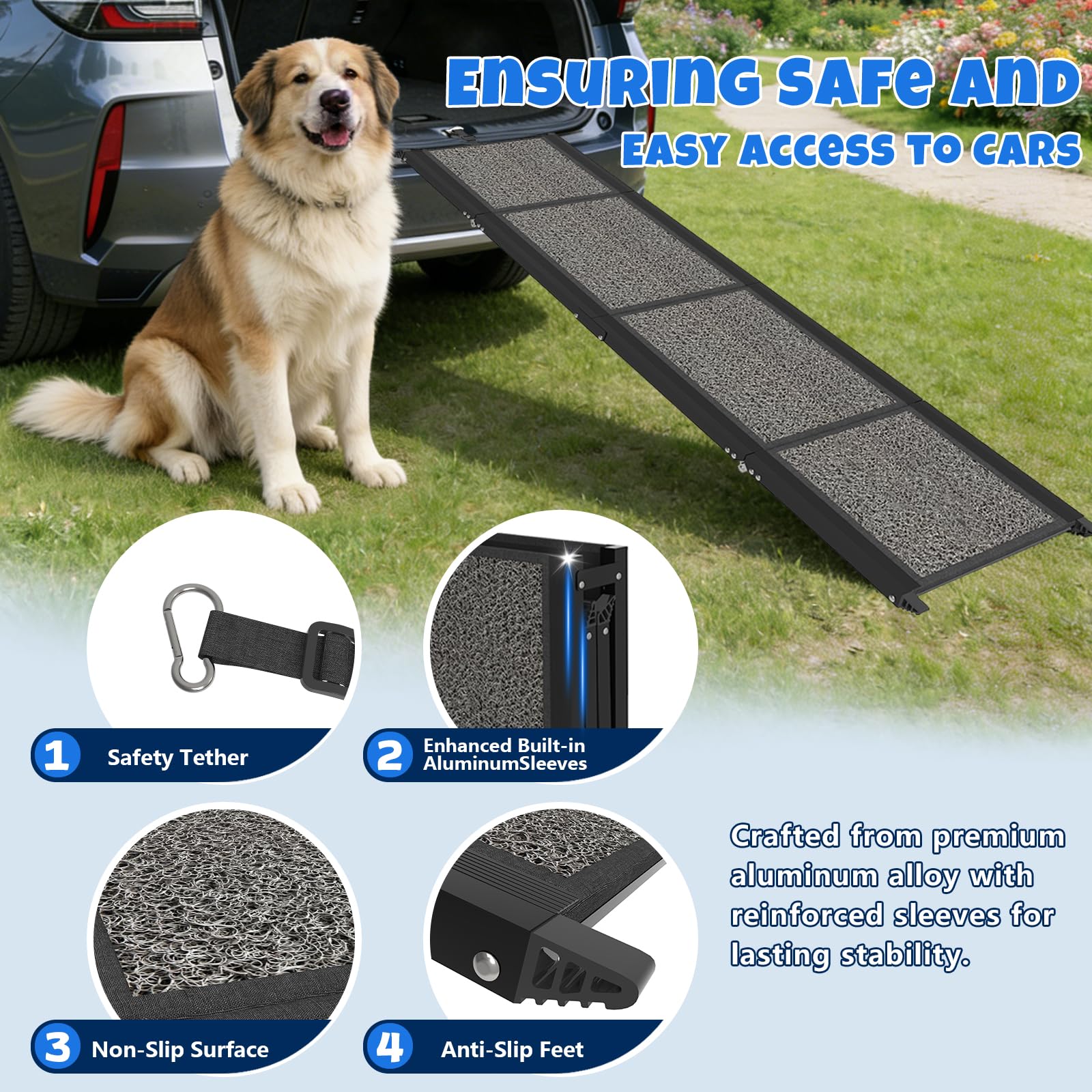 COZEER dog ramp safety rope and buckles add extra security