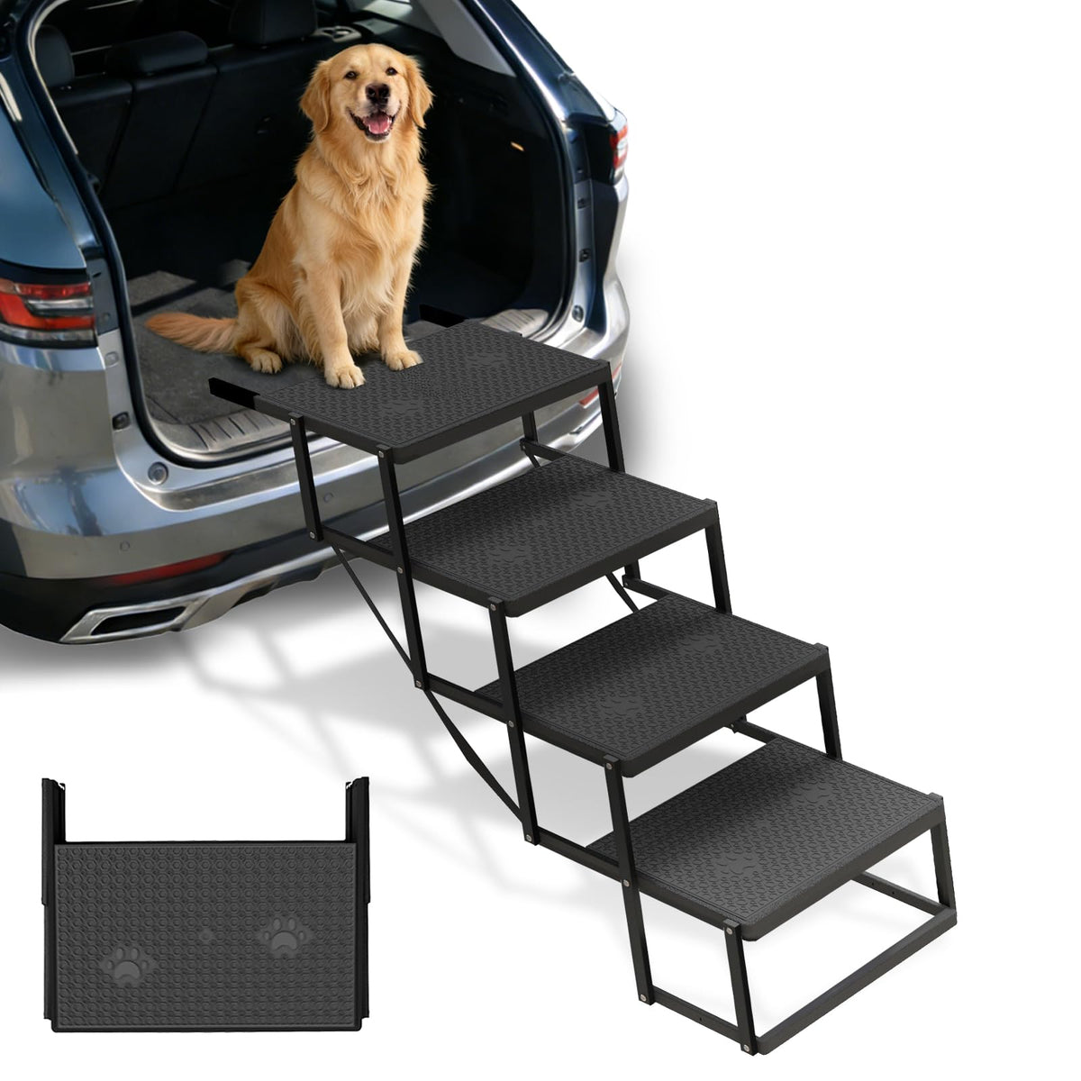 COZEER dog steps for car with solid plastic treads provide stable support.