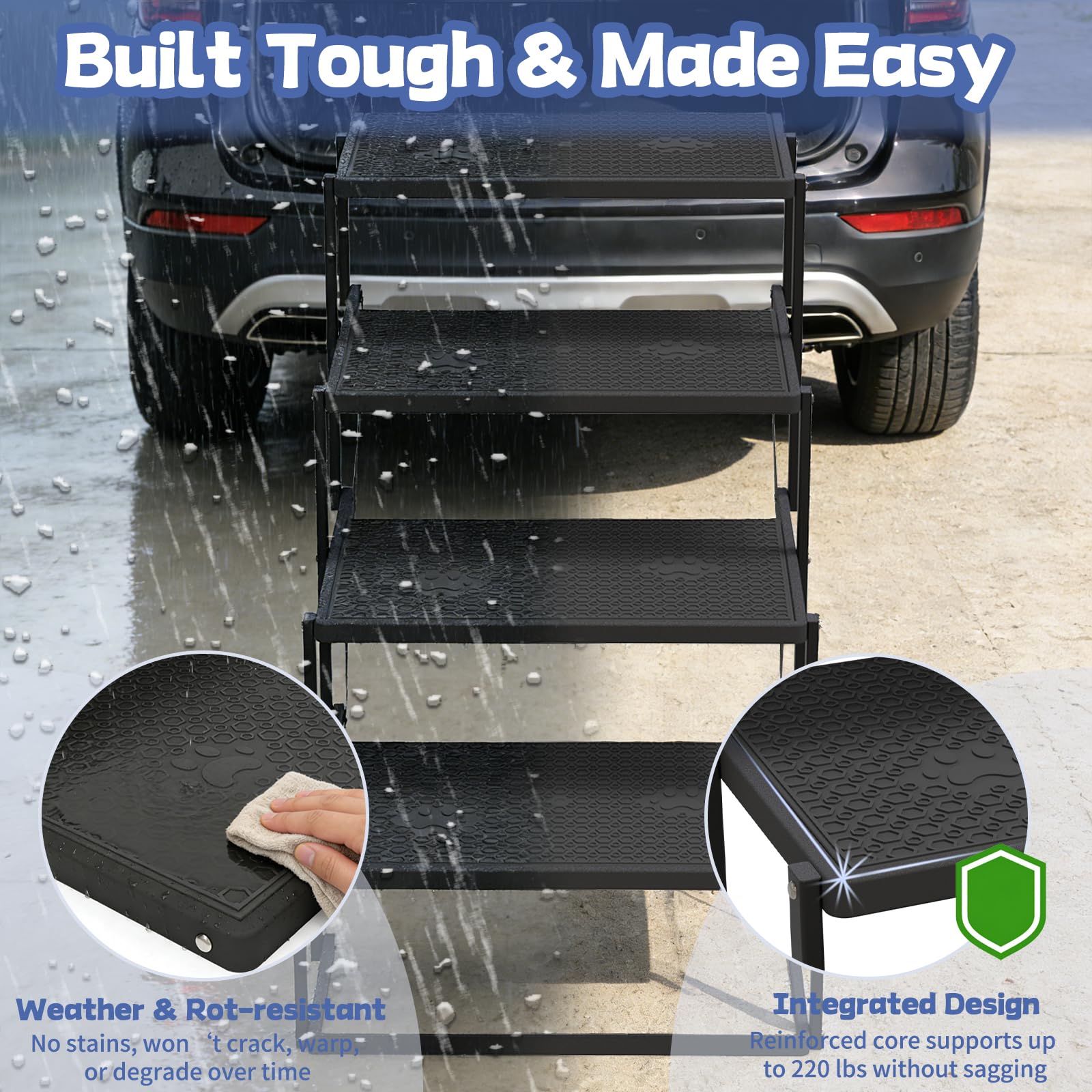 COZEER dog steps fold flat in seconds for easy transport.