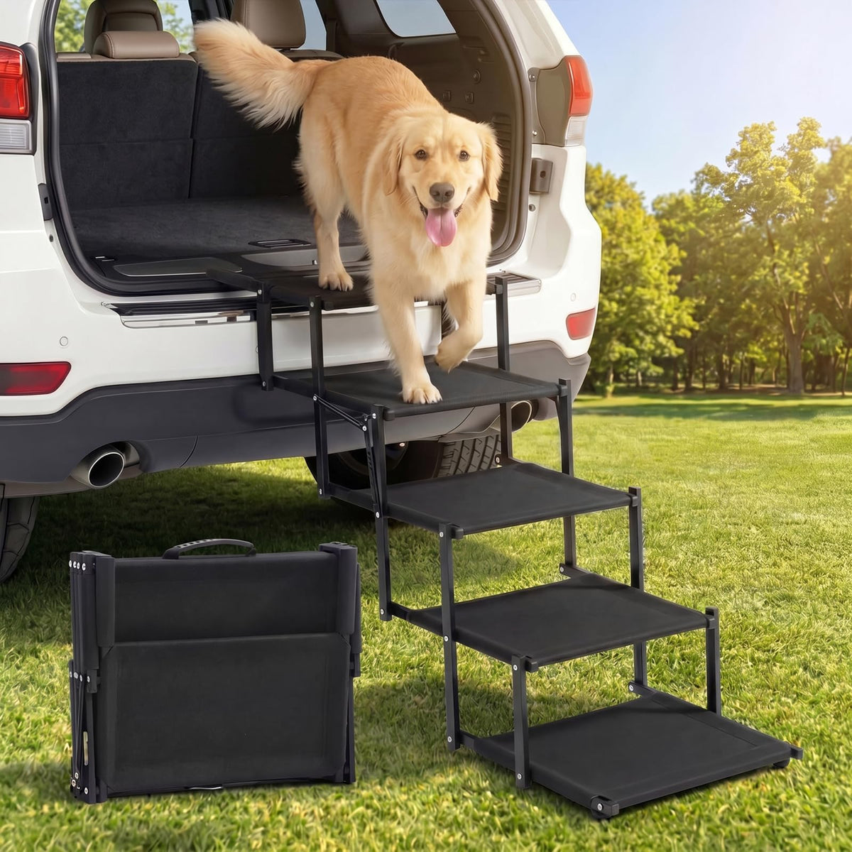 Cozila Extra Wide Dog Stairs foldable car steps for easy travel with pets