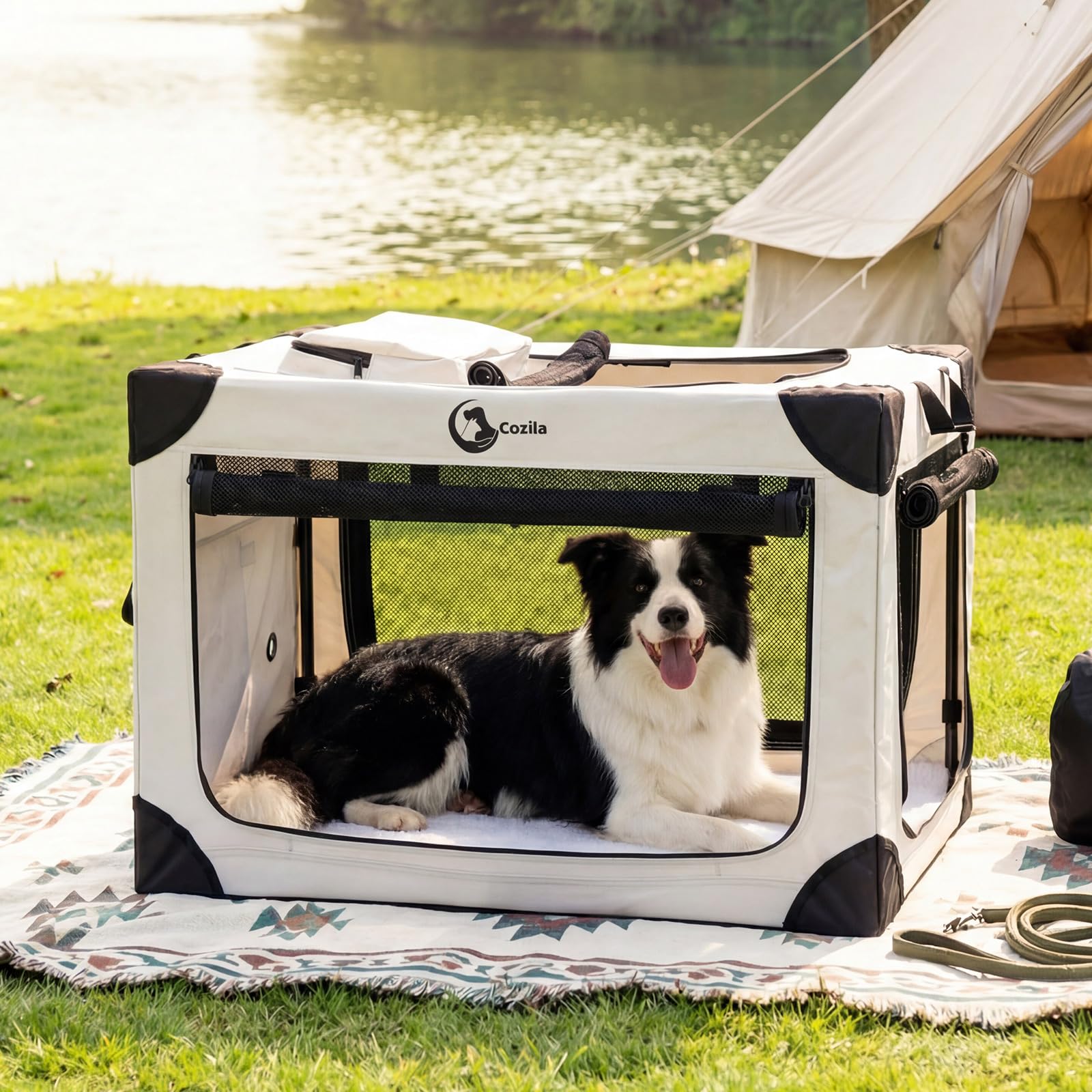 Cozila portable collapsible crate for large dogs with quick setup and travel-friendly design.