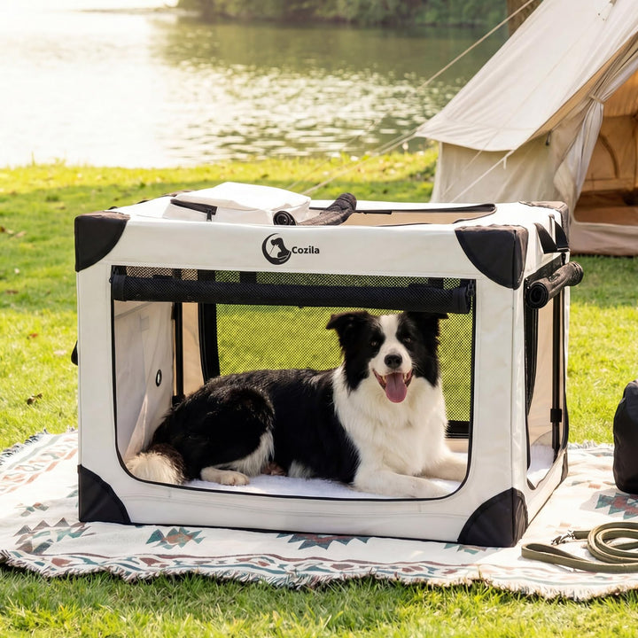 Cozila portable collapsible crate for large dogs with quick setup and travel-friendly design.