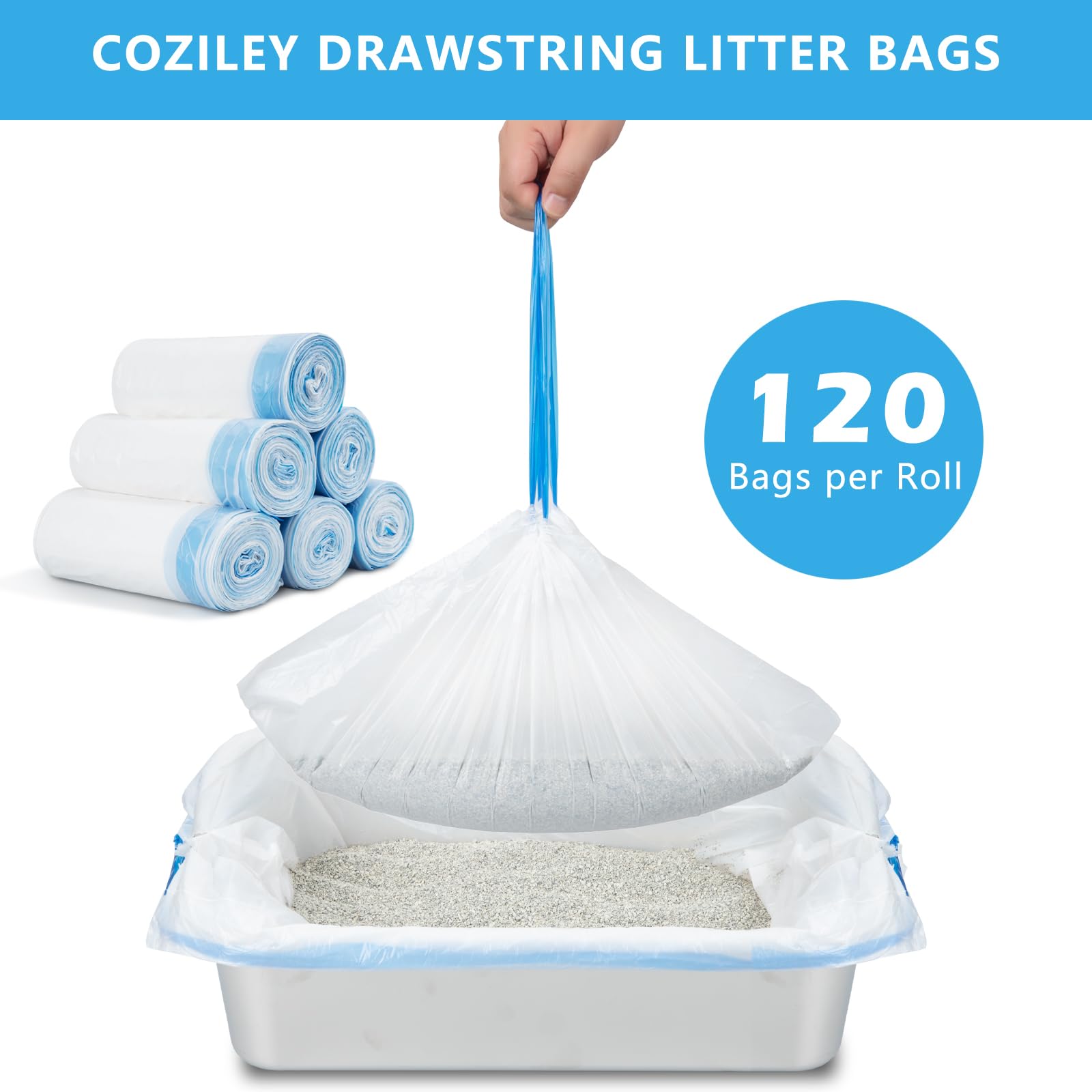 Coziley heavy-duty drawstring trash bags offer tear resistance in litter drawer waste.