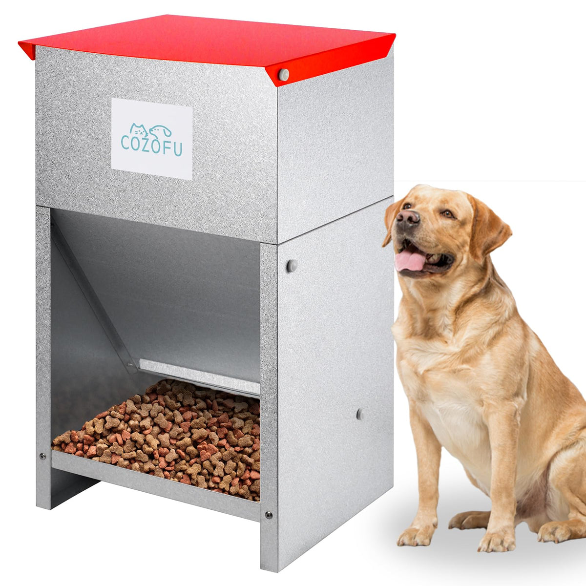 COZOFU dog feeder dispenser closed door for pest protection.