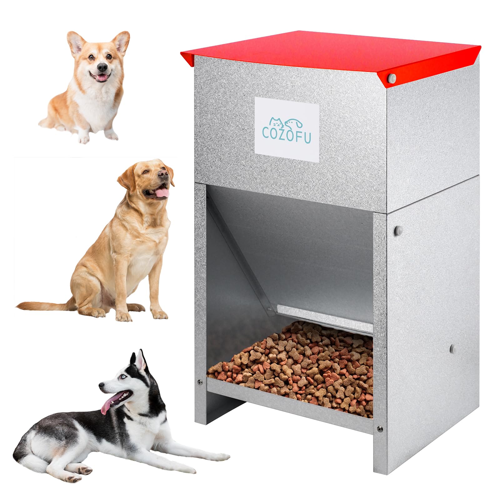 COZOFU Dog Feeder front view highlights sturdy design for indoor or outdoor use.