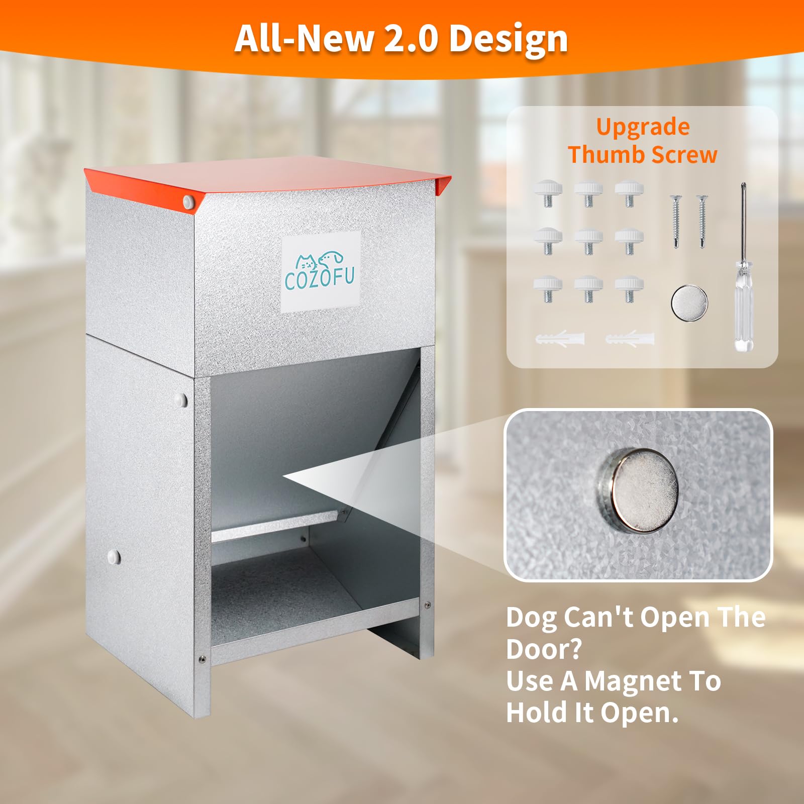 COZOFU Dog Feeder lid stays open for easy refills.
