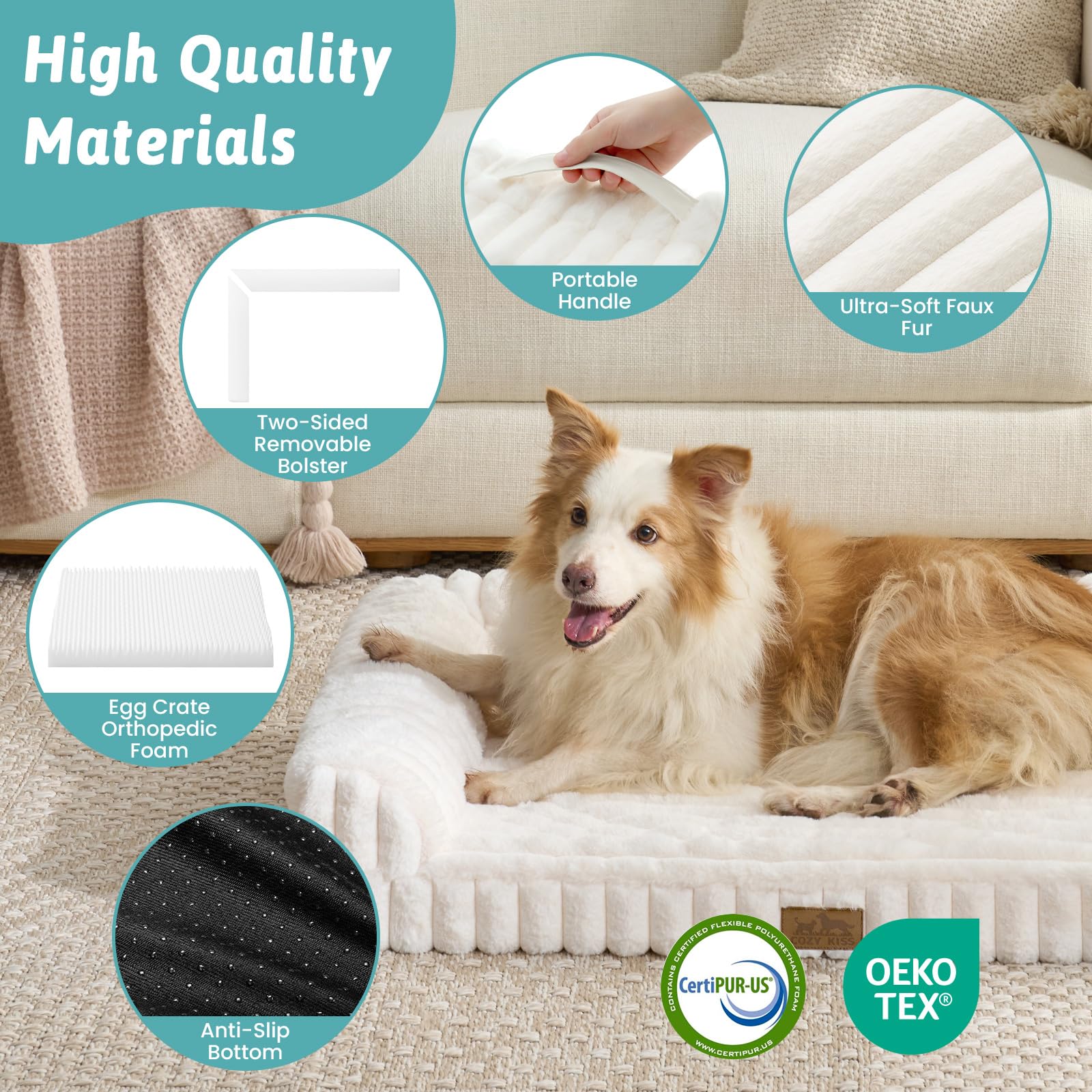 COZY KISS Cute Dog Bed portable handle for easy transport