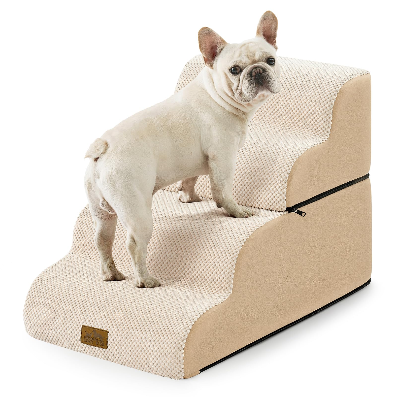 COZY KISS detachable dog stairs, beige, 4-step curved design for small dogs