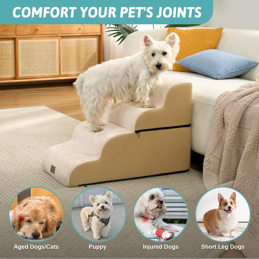 COZY KISS detachable dog stairs on sofa beige for easy access