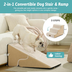 COZY KISS 2-in-1 transformable stairs demonstrate ramp option for easier access to beds.