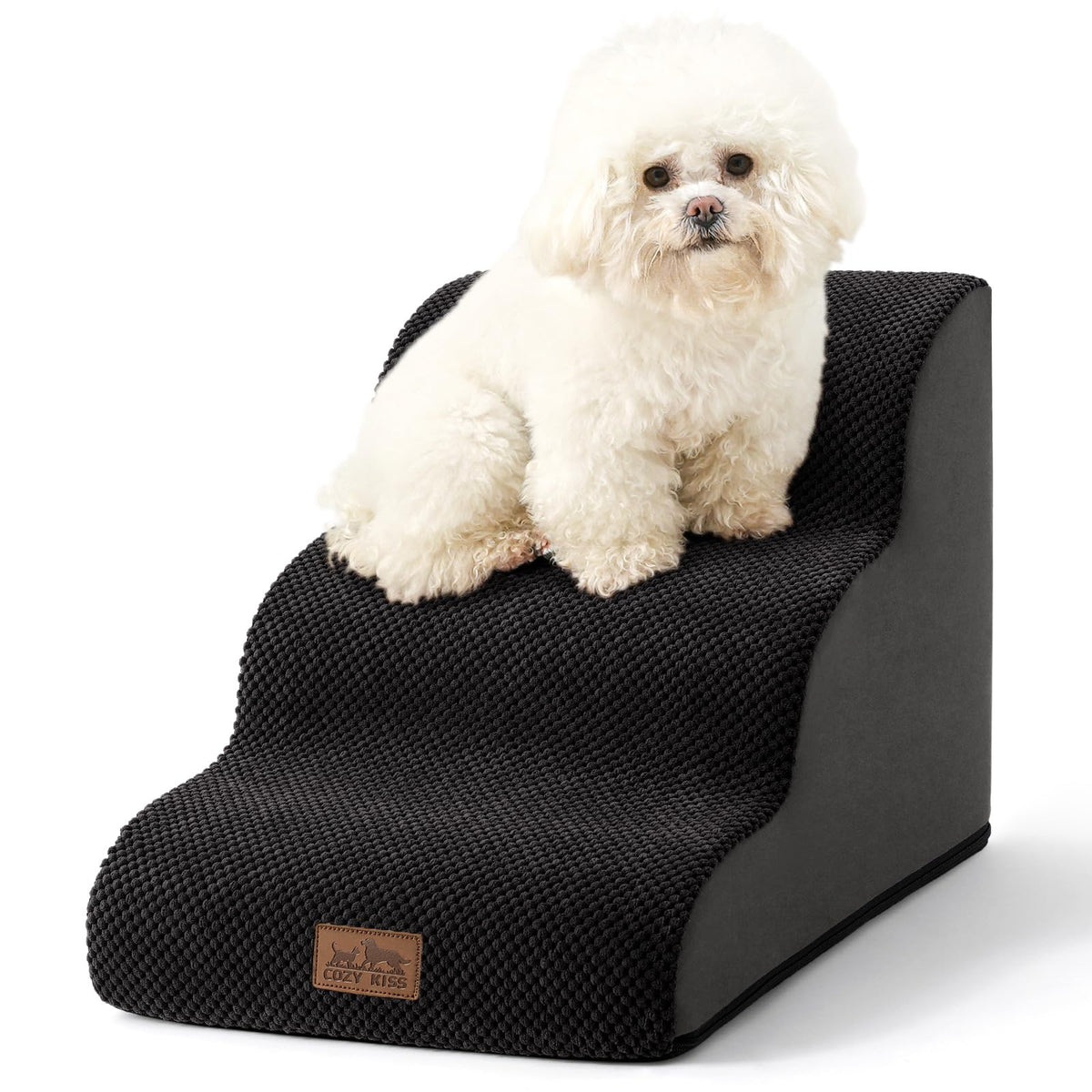 COZY KISS dog stairs 3-step curved design supports small dogs reaching the sofa