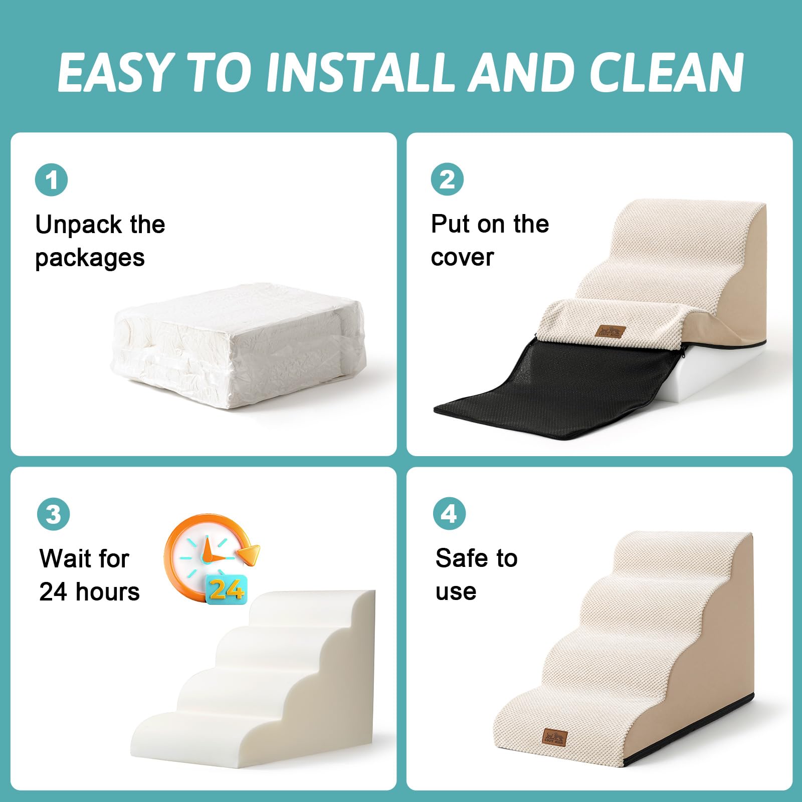 COZY KISS 3-step design fits chairs, sofas, and beds for small pets.