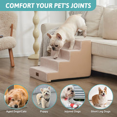 COZY KISS 4-tier steps help small dogs reach beds safely.