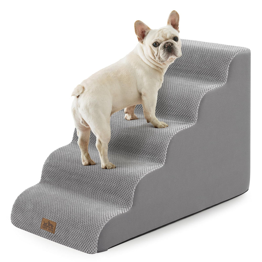 COZY KISS 5-step curved ramp dog stairs for small dogs easing bed access.